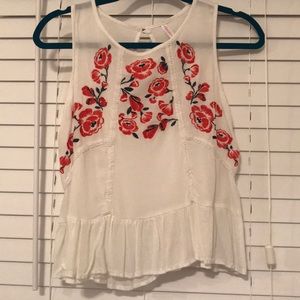 Embroidered white tank
